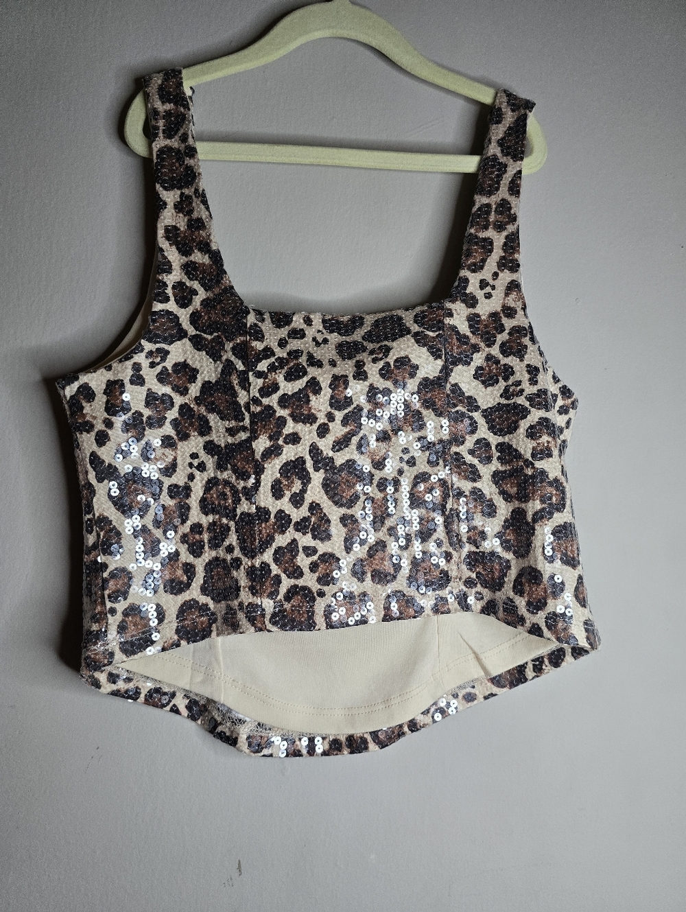 Madden NYC Leopard Sequin Crop Top - Beige/Brown - Picture 5 of 8